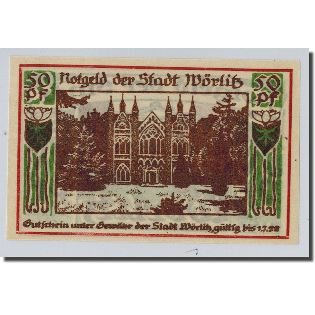 Geldschein, Deutschland, Wörlitz, 50 Pfennig, paysage 3, O.D, UNZ-, Mehl:1450.1