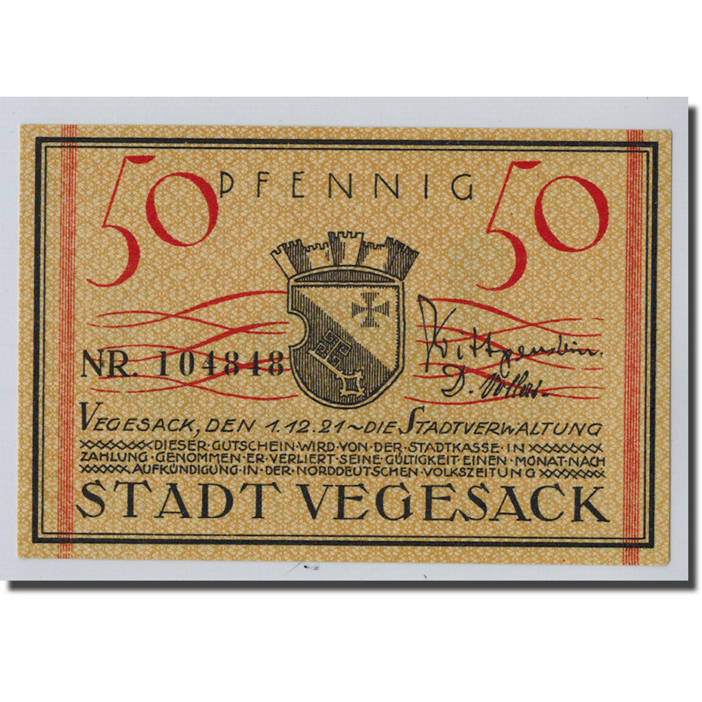 Biljet, Duitsland, Vegesack, 50 Pfennig, Eglise, 1921, 1921-12-01, SPL