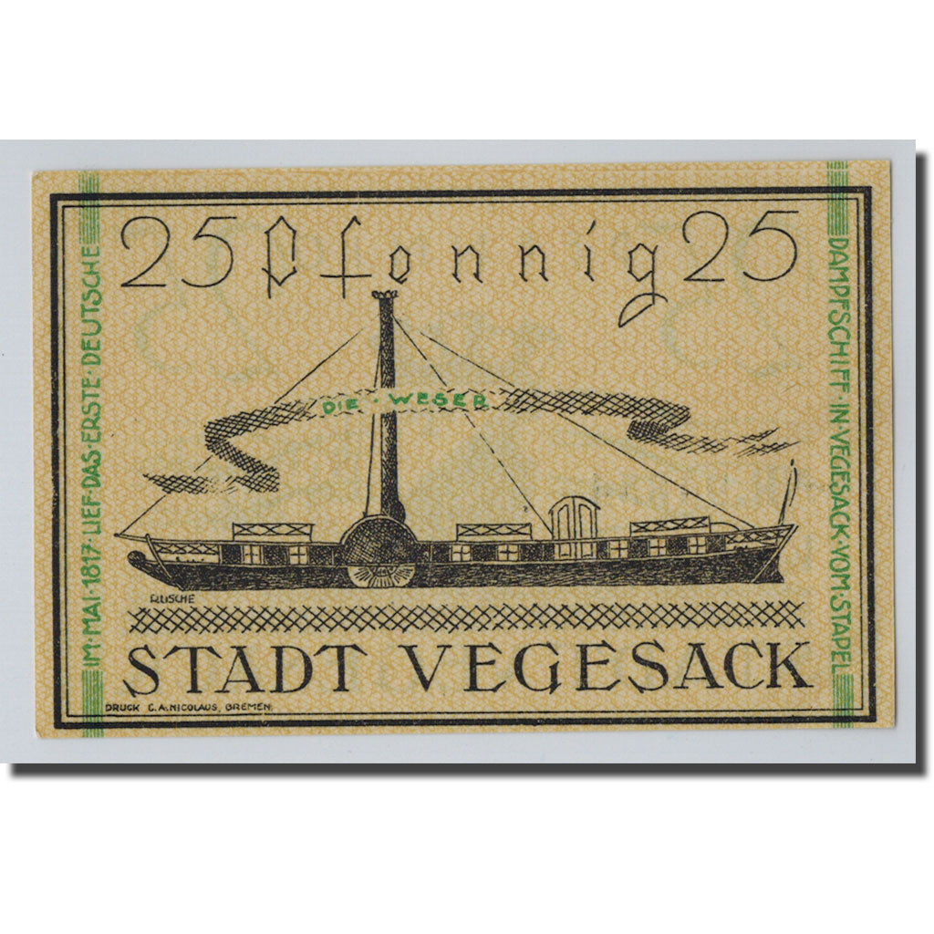 Banconote, Germania, Vegesack, 25 Pfennig, bateau, 1921, 1921-12-01, SPL