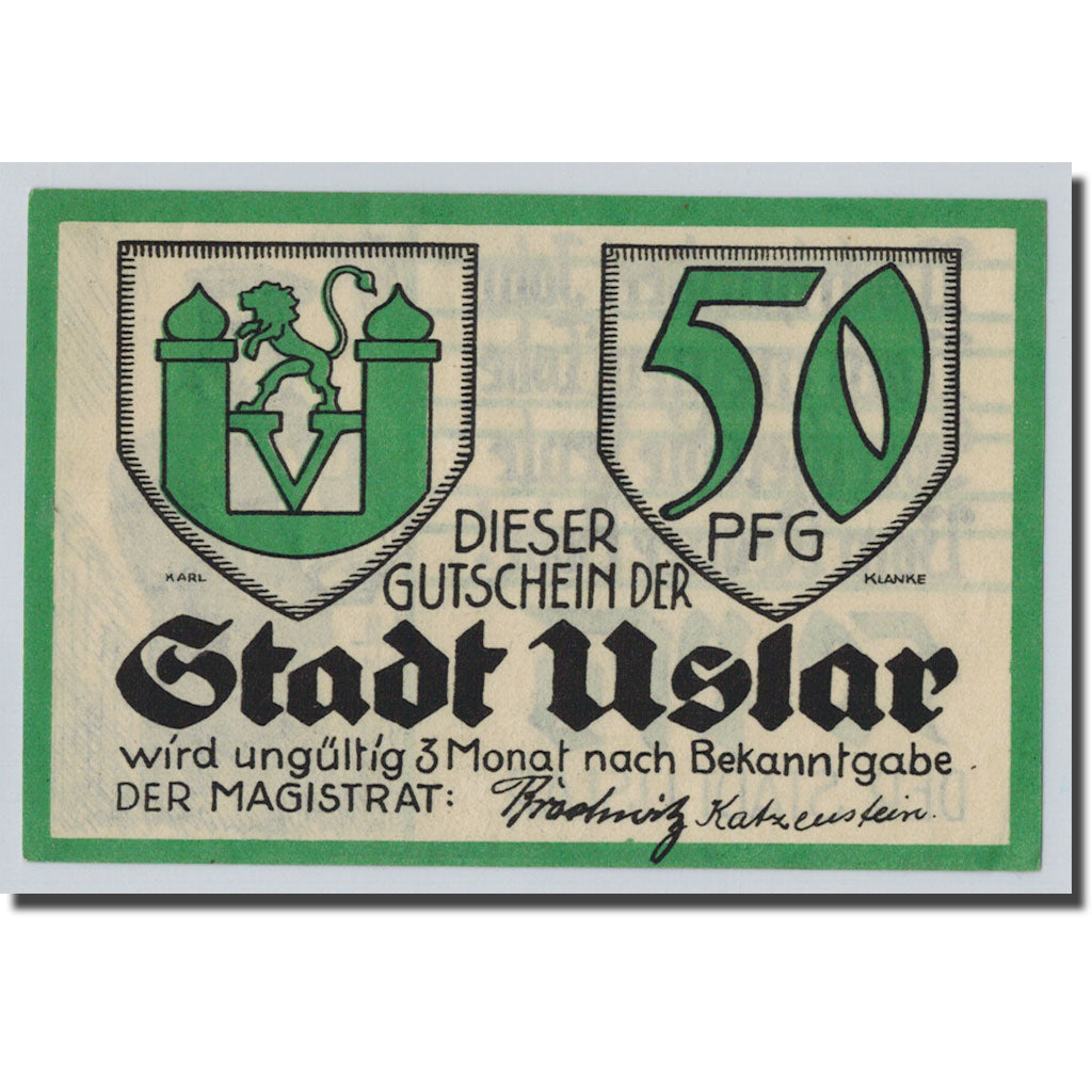 Banconote, Germania, Uslan, 50 Pfennig, personnage, O.D, SPL, Mehl:1355.2
