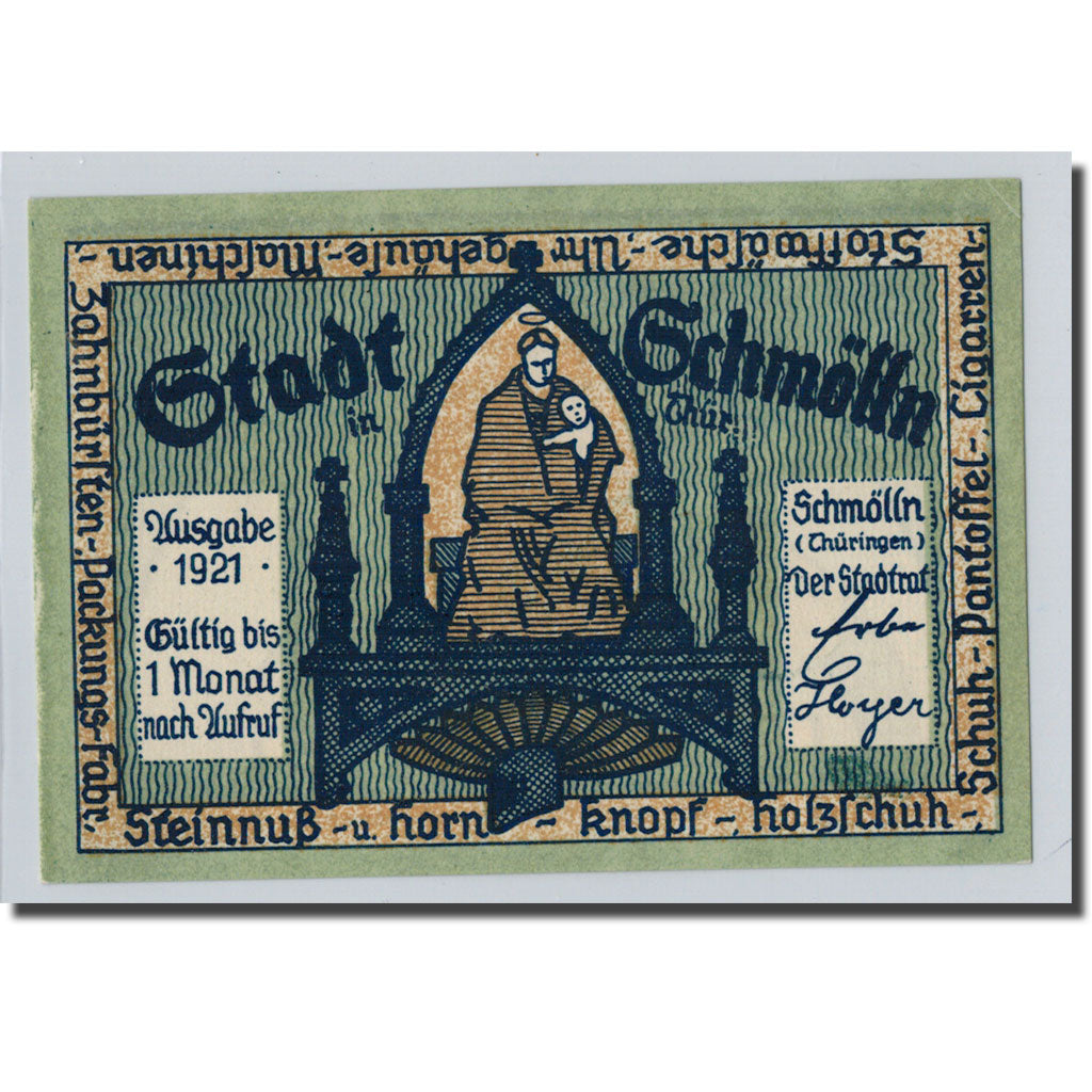 Banknote, Germany, Schmolln, 50 Pfennig, personnage, 1921, UNC(63), Mehl:1189.2