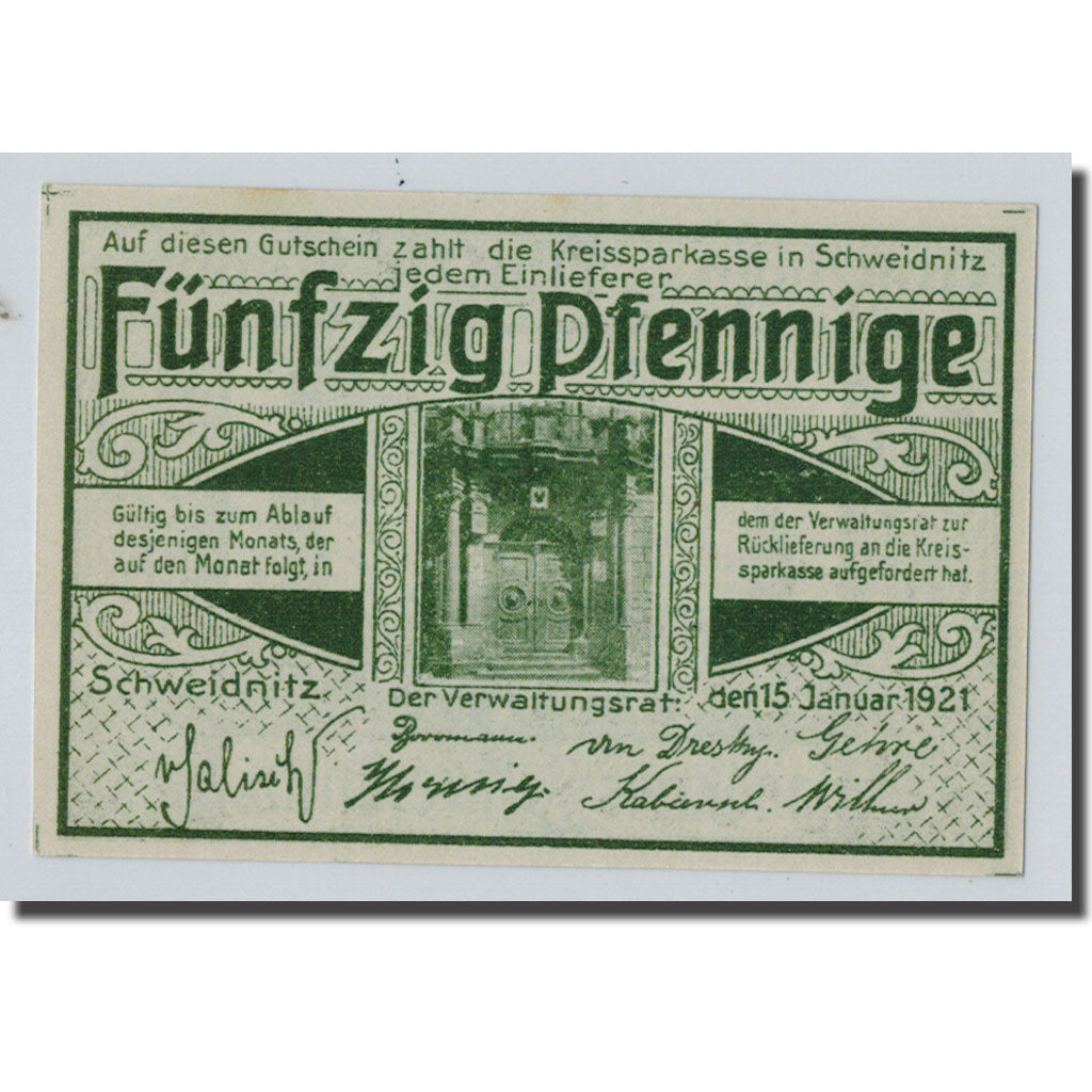 Banconote, Germania, Schweinitz Stadt, 50 Pfennig, paysage, 1921, 1921-01-15