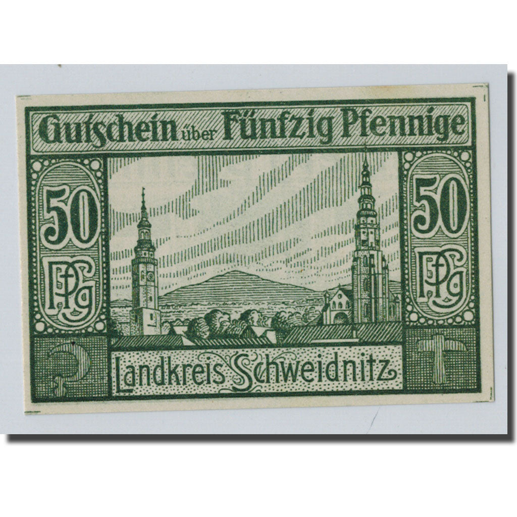 Banconote, Germania, Schweinitz Stadt, 50 Pfennig, paysage, 1921, 1921-01-15