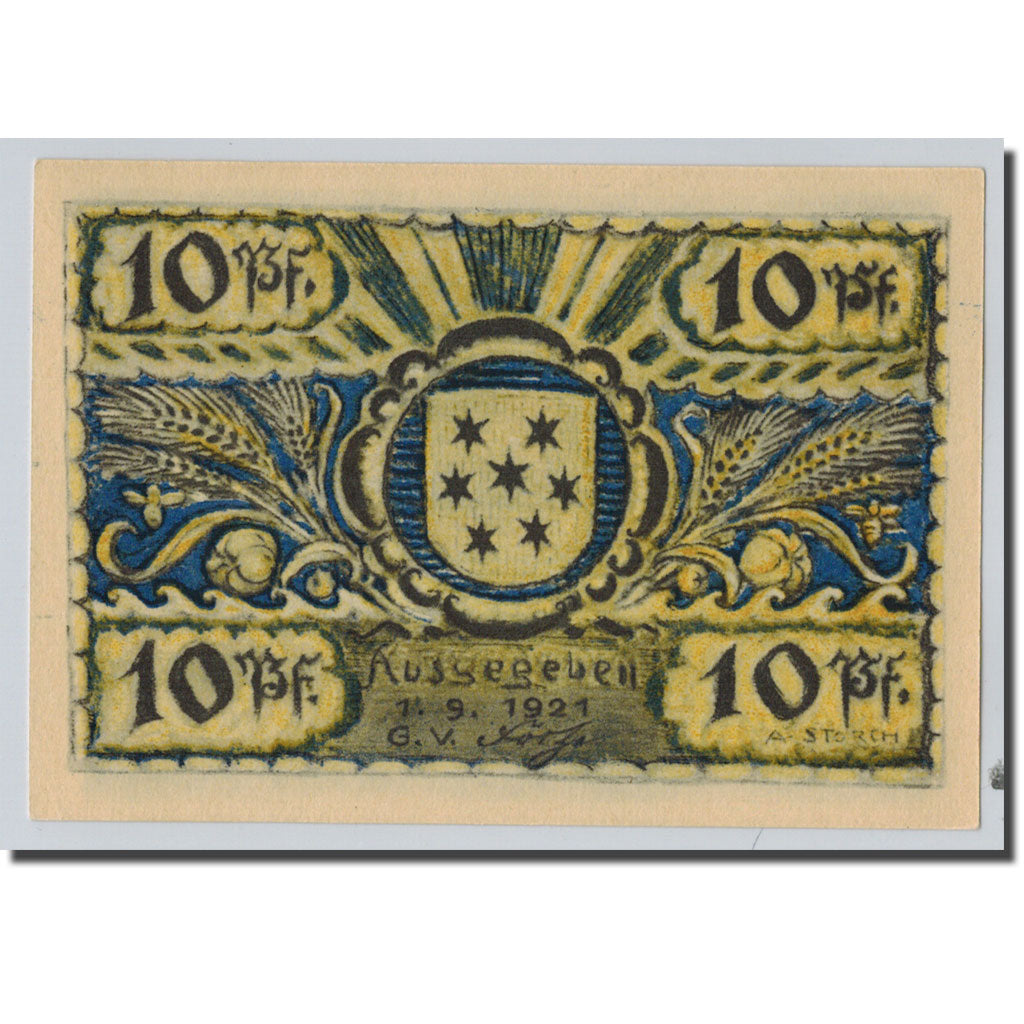 Banconote, Germania, Volkstedt, 10 Pfennig, Ecusson, 1921, 1921-09-01, SPL