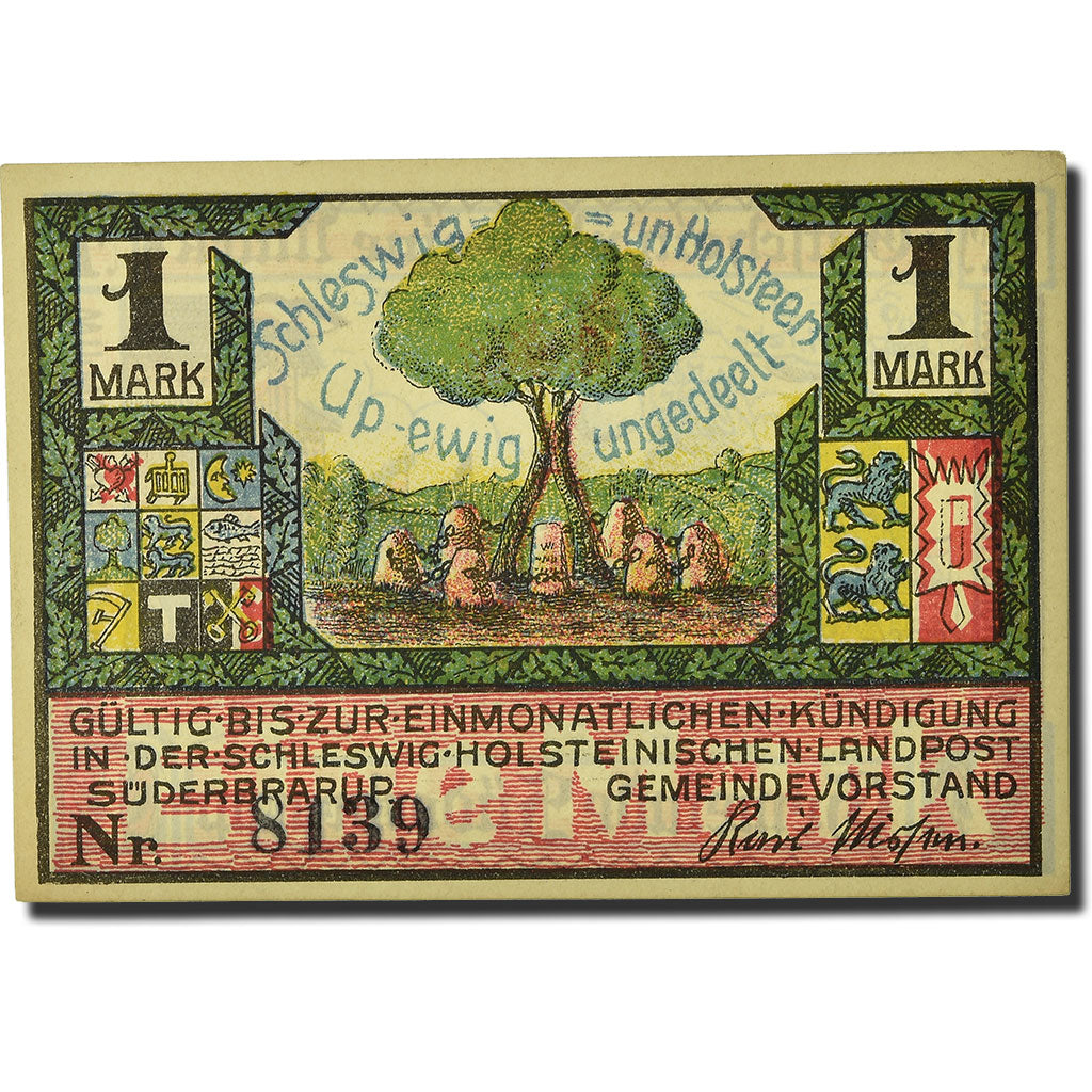 Banknote, Germany, Suderbrarup, 1 Mark, personnage, O.D, UNC(63), Mehl:1294.4