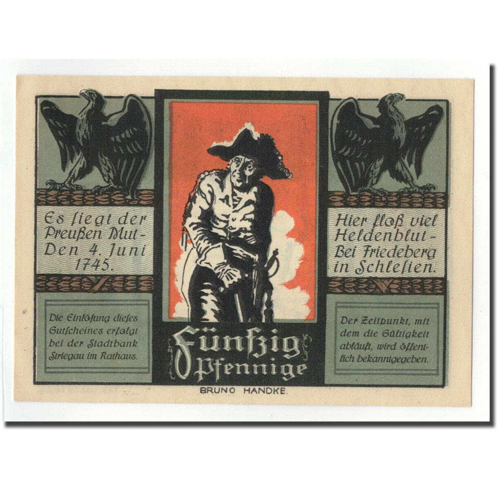 Banconote, Germania, Striegau, 50 Pfennig, carte, 1921, SPL, Mehl:1284.1