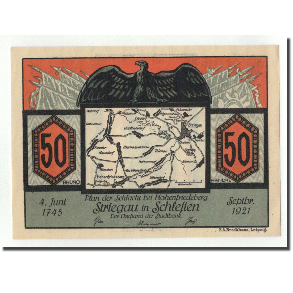 Banconote, Germania, Striegau, 50 Pfennig, carte, 1921, SPL, Mehl:1284.1