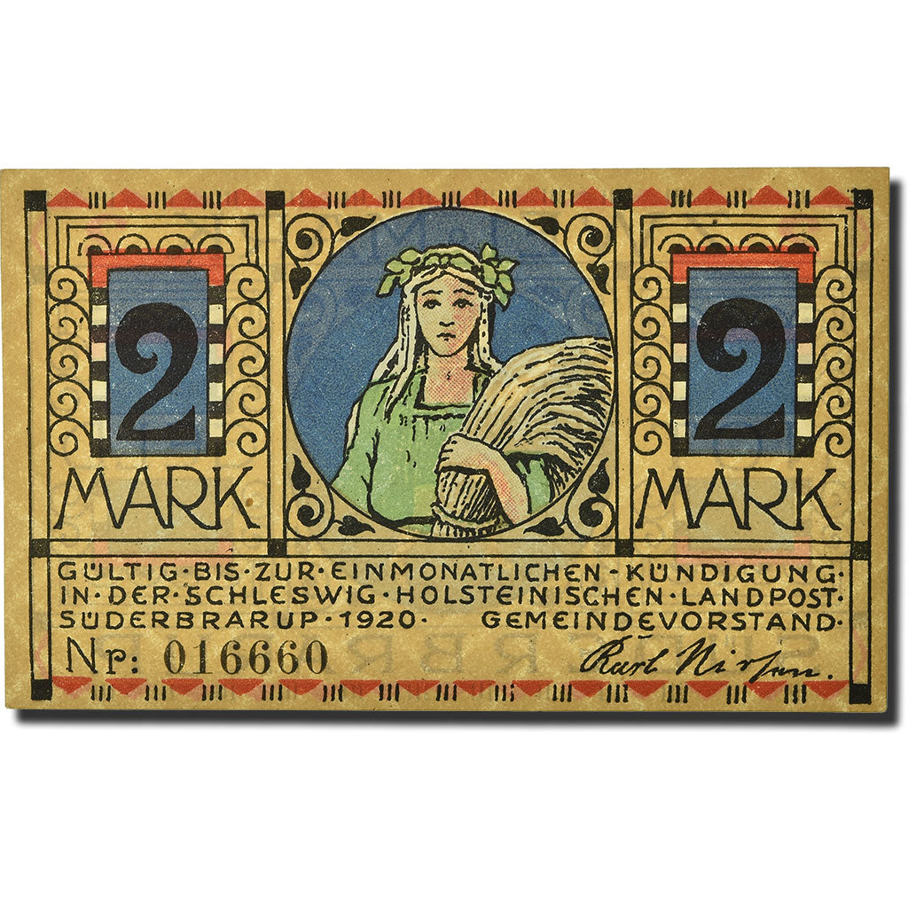 Banknot, Niemcy, Suderbrarup, 2 Mark, personnage, 1920, Undated, UNC(63)