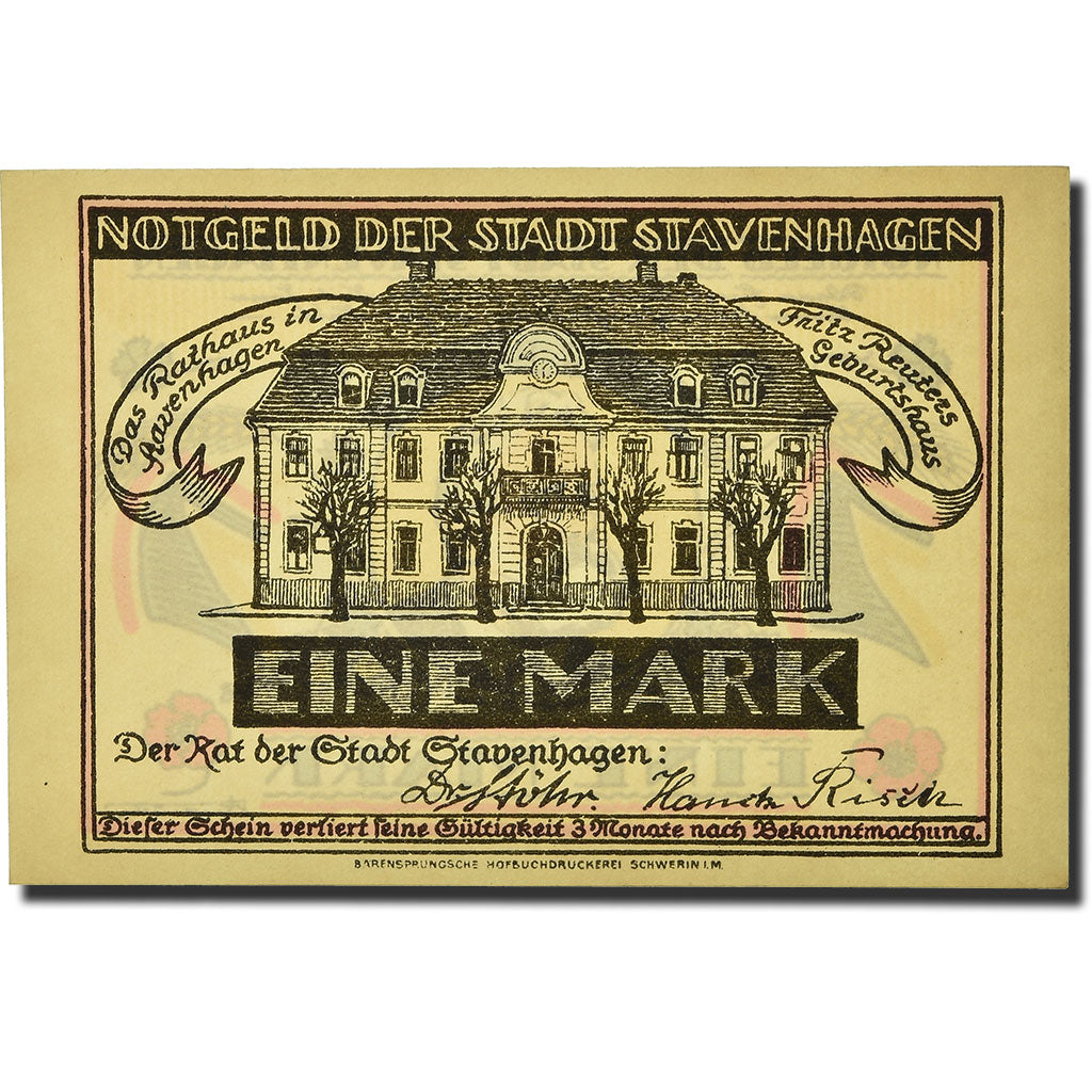 Banconote, Germania, Stavenhagen, 1 Mark, manoir, O.D, SPL, Mehl:1257.1
