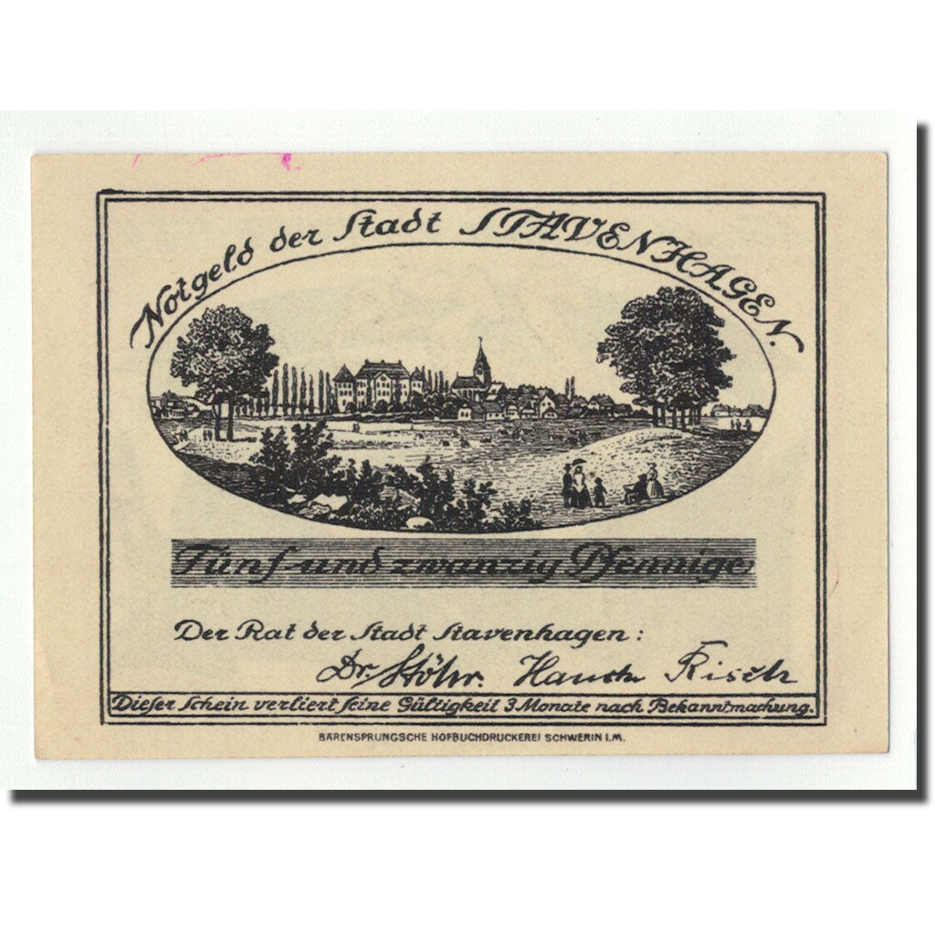 Banknot, Niemcy, Stavenhagen, 25 Pfennig, paysage, O.D, Undated, UNC(63)