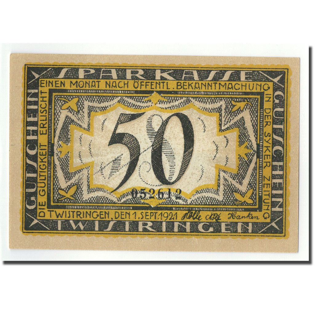 Banconote, Germania, Twistringen, 50 Pfennig, Eglise, 1921, 1921-09-01, SPL