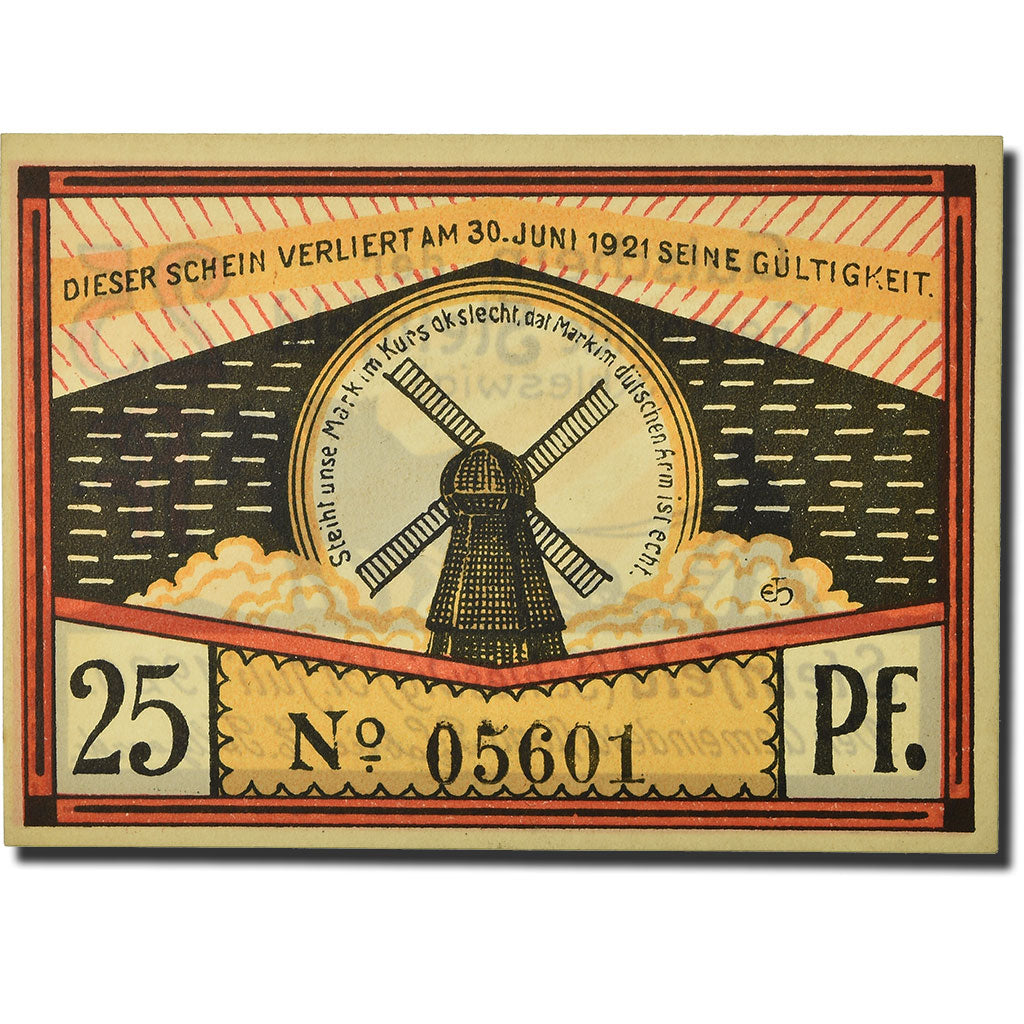 Banconote, Germania, Steinfeld Gemeinde, 25 Pfennig, moulin, 1920, 1920-07-31