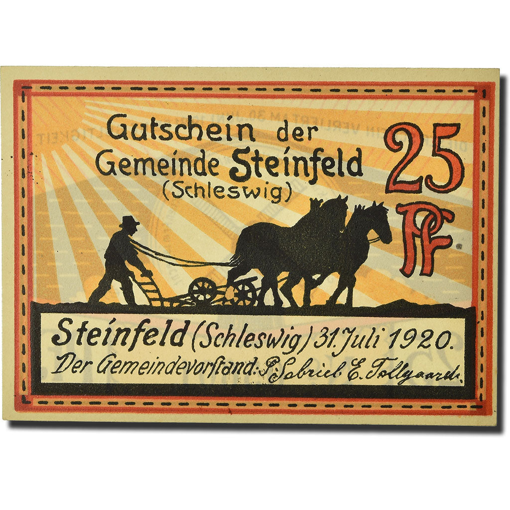 Banconote, Germania, Steinfeld Gemeinde, 25 Pfennig, moulin, 1920, 1920-07-31