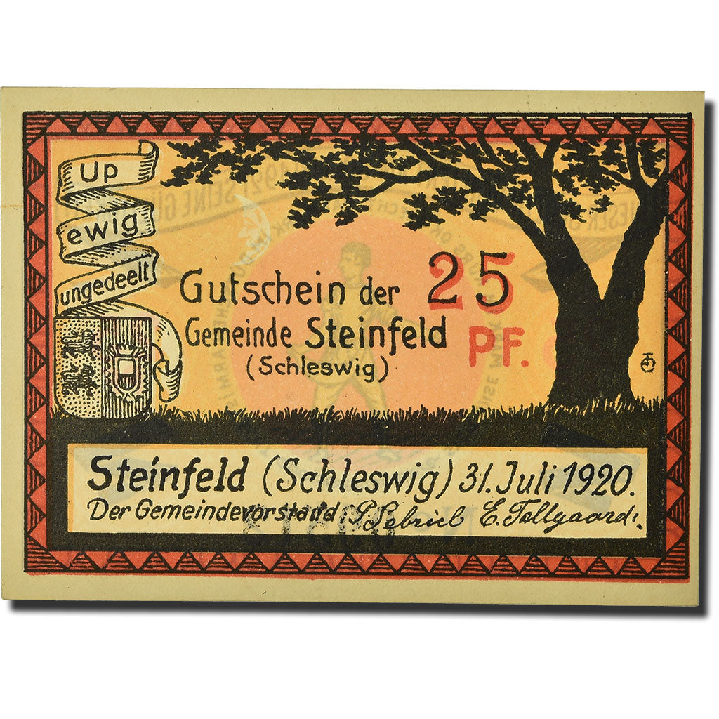 Banconote, Germania, Steinfeld Gemeinde, 25 Pfennig, Ecusson, 1920, 1920-07-31