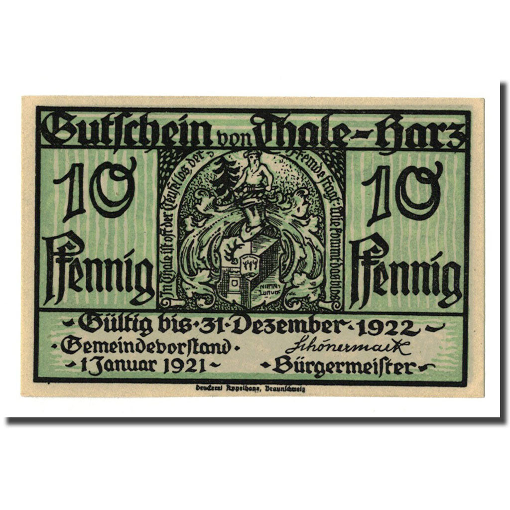 Banknote, Germany, Thale a.Harz Stadt, 10 Pfennig, paysage, O.D, UNC(63)