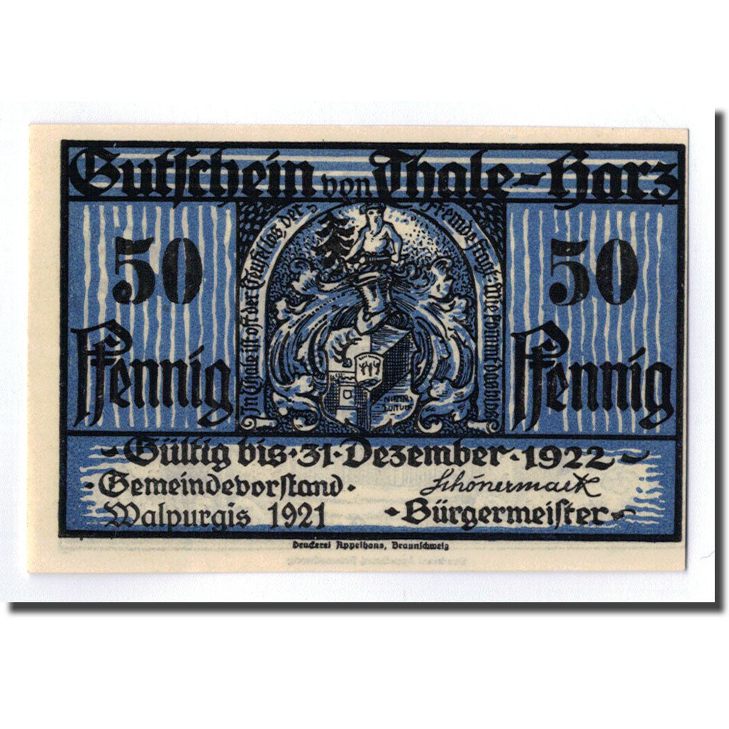 Banconote, Germania, Thale a.Harz Stadt, 50 Pfennig, personnage, O.D, SPL