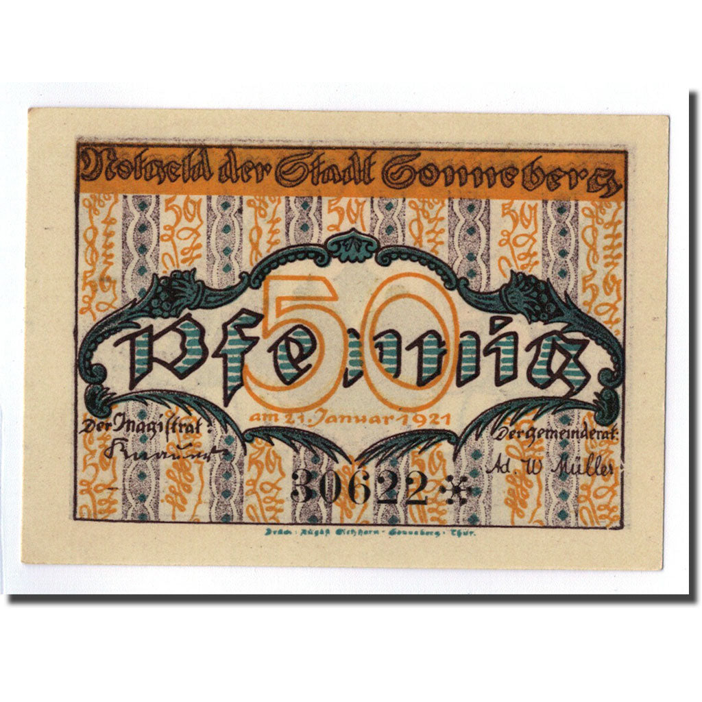 Banconote, Germania, Sonneberg, 50 Pfennig, paysage, 1921, 1921-01-21, SPL