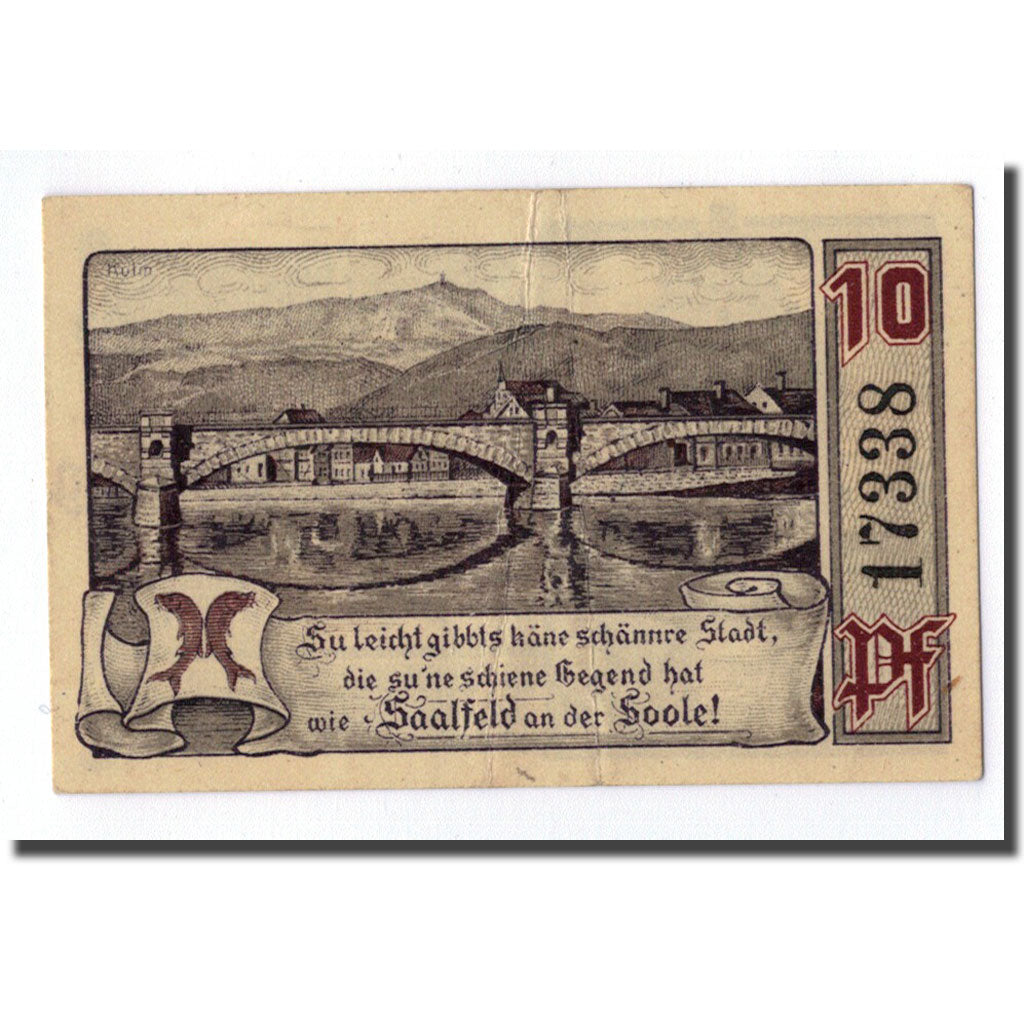 Banknote, Germany, Saalfeld, 10 Pfennig, pont, 1921, 1921-04-01, UNC(63)
