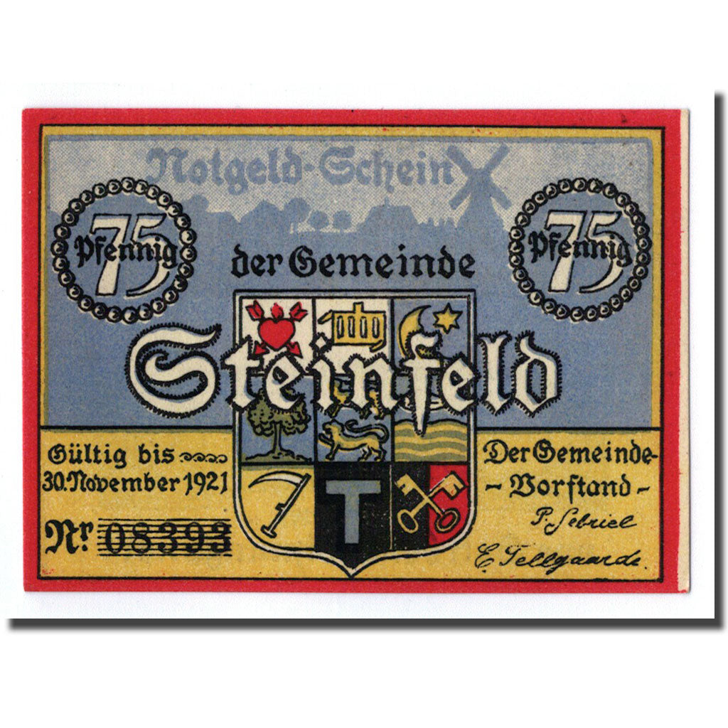 Banconote, Germania, Steinfeld Gemeinde, 75 Pfennig, Ecusson, O.D, SPL