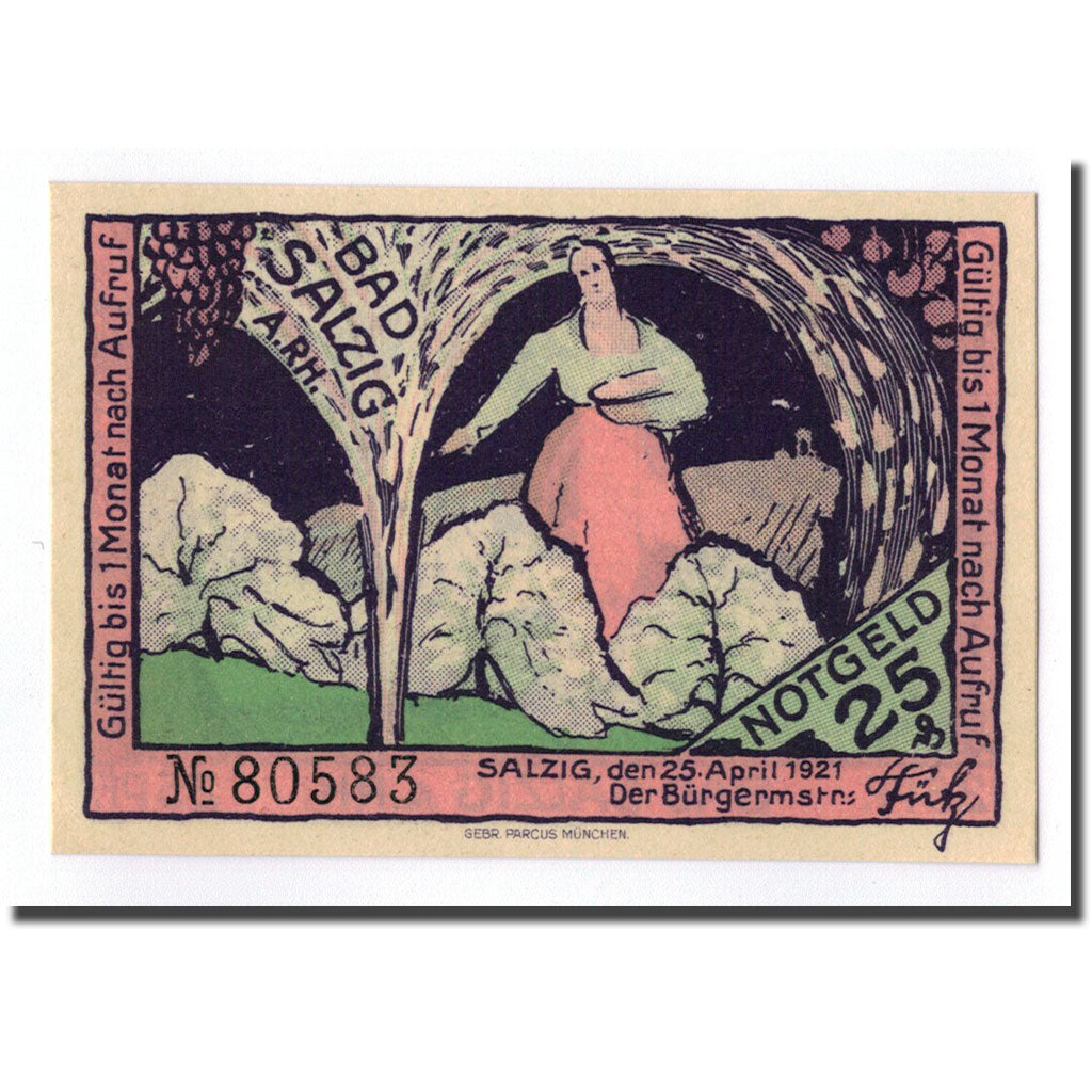 Banknote, Germany, Salzig, 25 Pfennig, paysage, 1921, 1921-04-25, UNC(63)