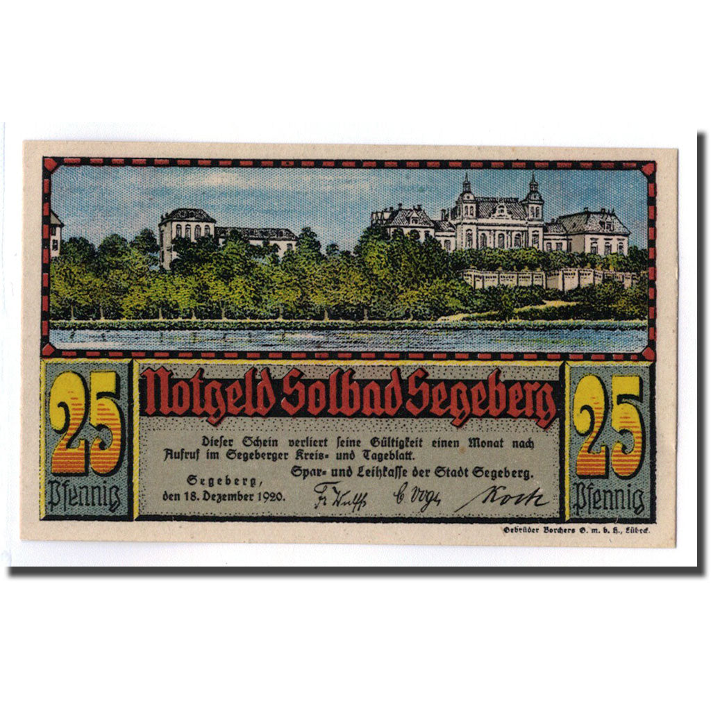 Banconote, Germania, Segeberg, 25 Pfennig, château, 1920, 1920-12-18, SPL