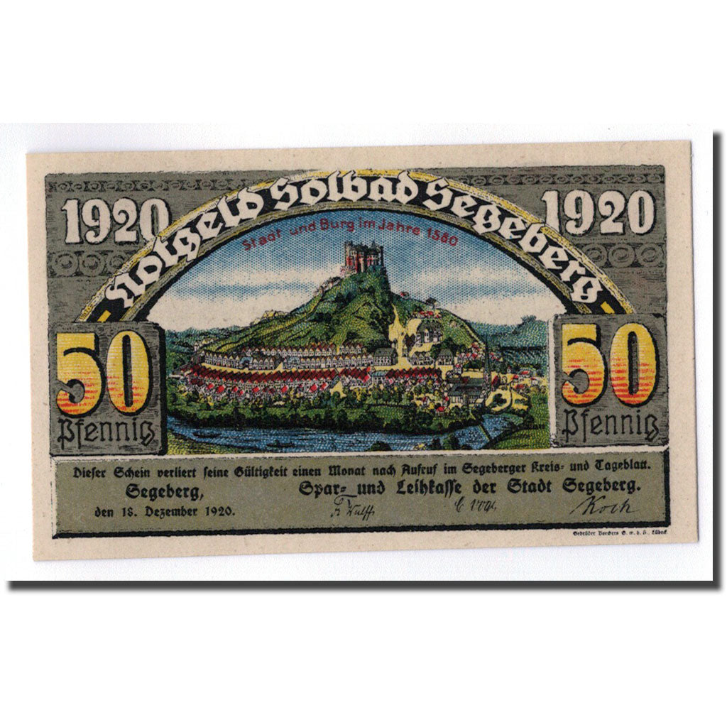 Banknote, Germany, Segeberg, 50 Pfennig, paysage, 1920, 1920-12-18, UNC(63)