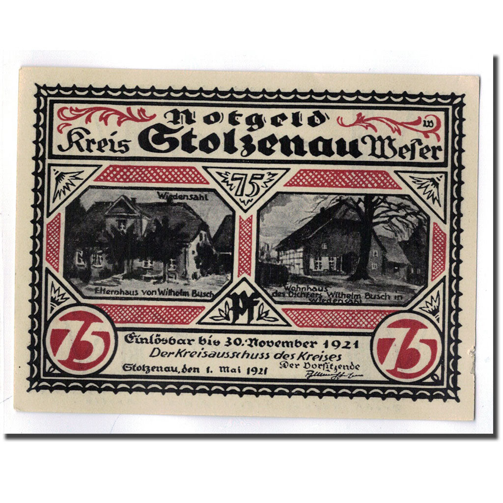 Banknote, Germany, Stolzenau, 75 Pfennig, personnage 1, 1921, 1921-05-01
