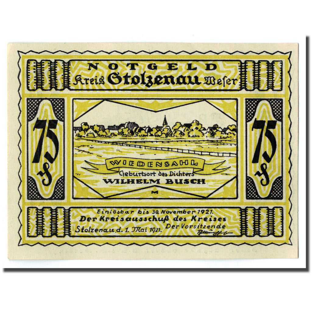 Banconote, Germania, Stolzenau, 75 Pfennig, personnage 2, 1921, 1921-05-01, SPL
