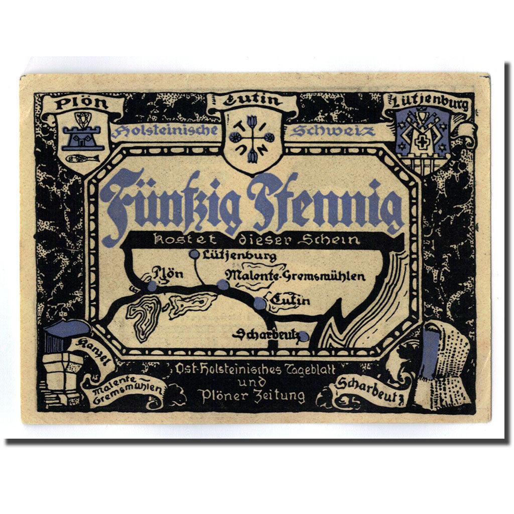 Banconote, Germania, Eutin Stadt, 50 Pfennig, carte, O.D, SPL