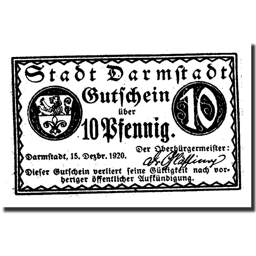 Banconote, Germania, Darmstadt, 10 Pfennig, place, 1920, 1920-12-15, SPL