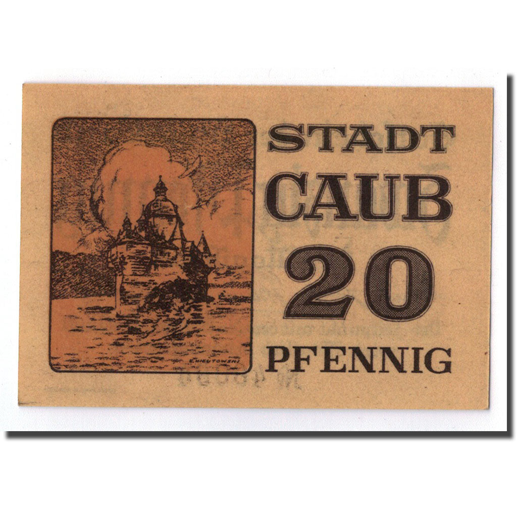 Billet, Allemagne, Caub, 20 Pfennig, paysage, O.D, SPL