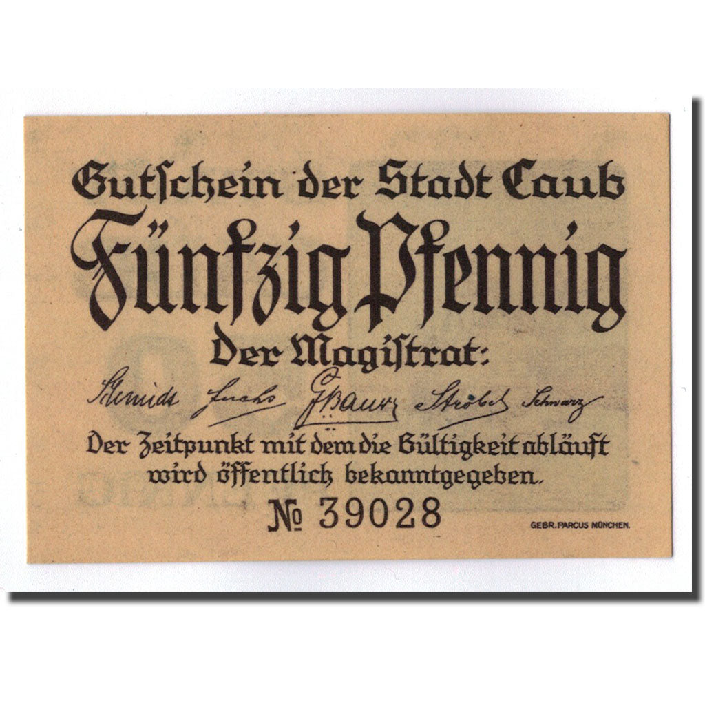 Biljet, Duitsland, Caub, 50 Pfennig, paysage, O.D, SPL