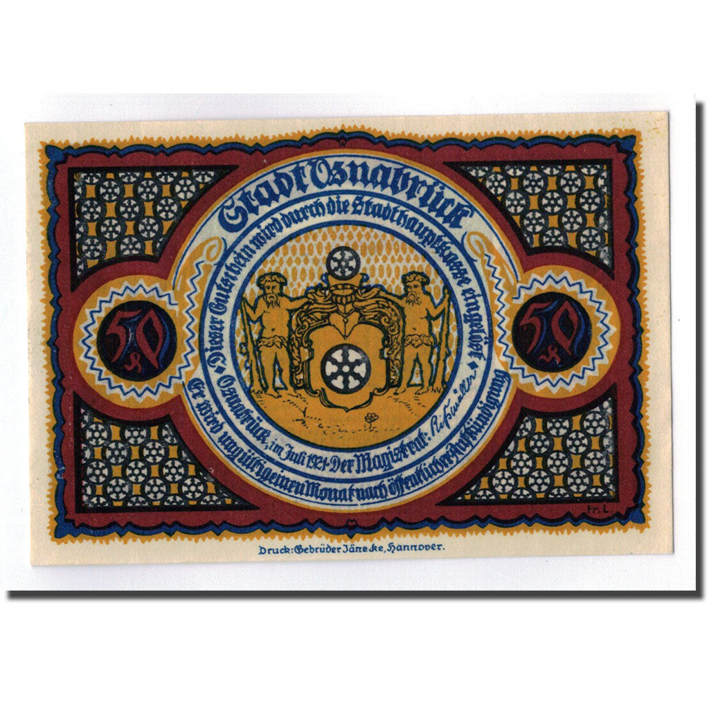 Banconote, Germania, Osnabruck, 50 Pfennig, paysage 1, 1921, SPL, Mehl:1032.1