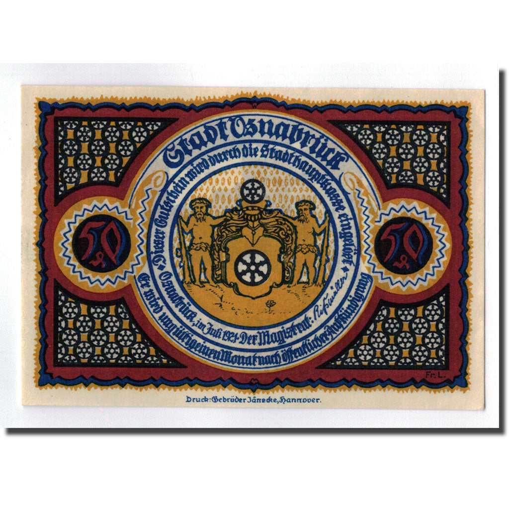 Banconote, Germania, Osnabruck, 50 Pfennig, paysage 2, 1921, SPL, Mehl:1032.1