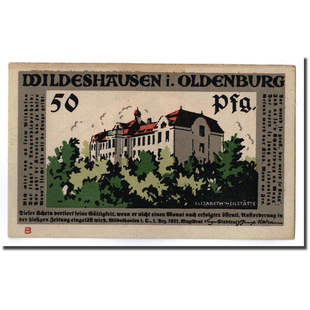 Banconote, Germania, Wildeshausen, 50 Pfennig, personnage, 1921, 1921-12-01