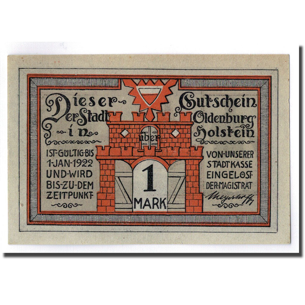 Banconote, Germania, Oldenburg i. Holstein Stadt, 1 Mark, paysage, O.D, SPL