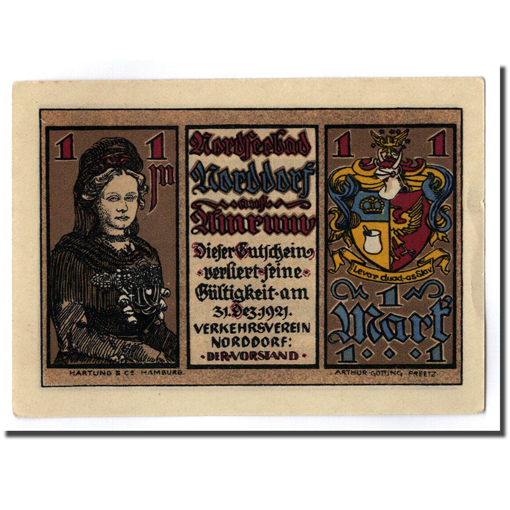 Biljet, Duitsland, Norddorf auf Amrum Verkehrsverein, 1 Mark, personnage, O.D