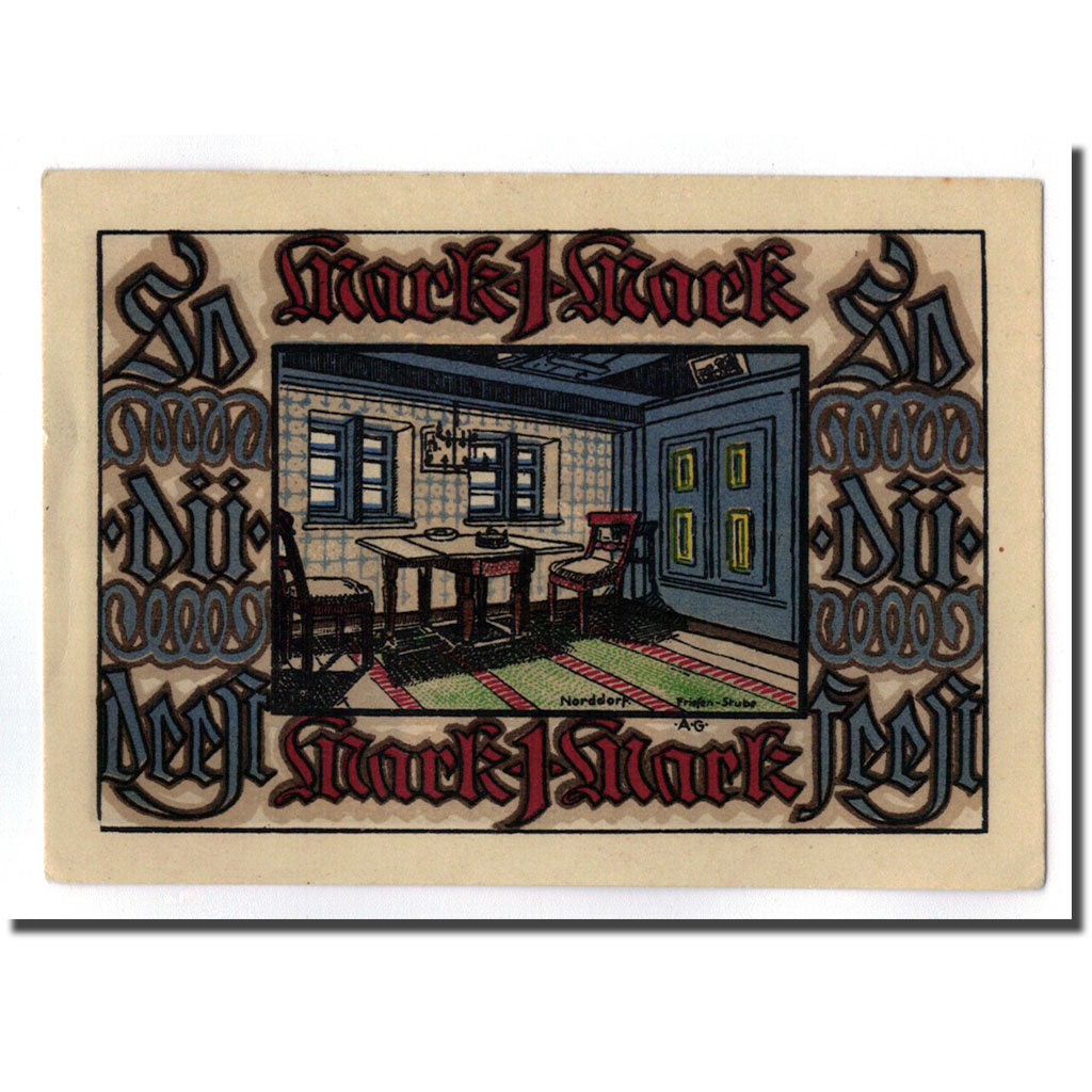 Biljet, Duitsland, Norddorf auf Amrum Verkehrsverein, 1 Mark, personnage, O.D