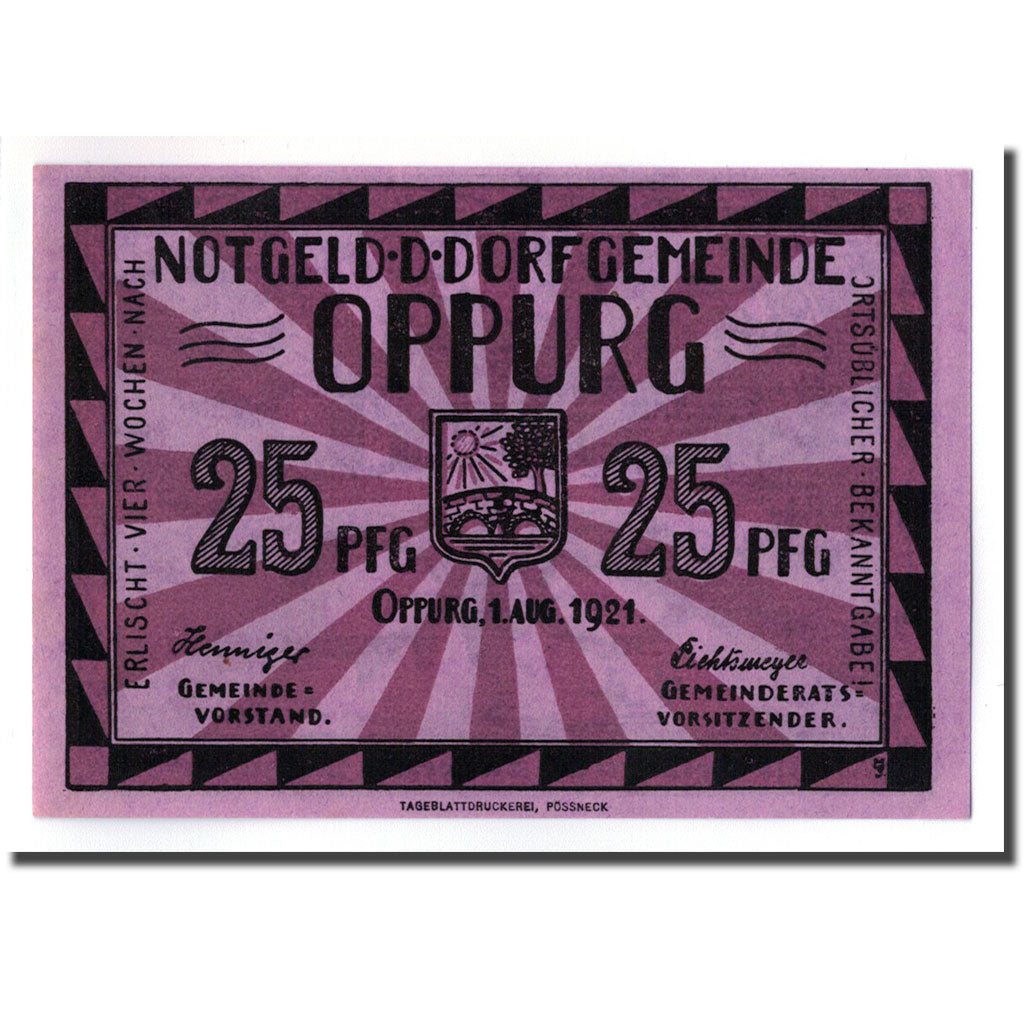 Banknote, Germany, Oppurg, 25 Pfennig, paysage, 1921, 1921-08-01, UNC(63)