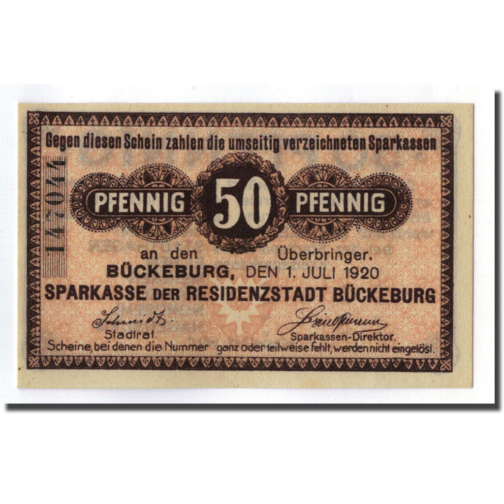 Banconote, Germania, Buckeburg Sparkasse, 50 Pfennig, graphique, 1921