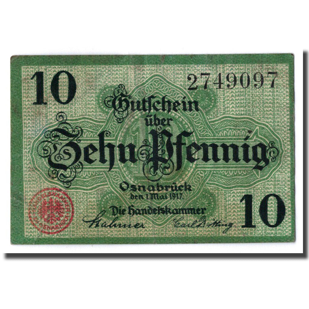 Biljet, Duitsland, Osnabruck, 10 Pfennig, graphique, 1917, 1917-05-01, SPL