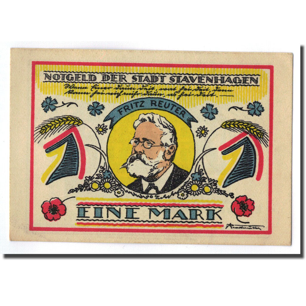 Banconote, Germania, Stavenhagen, 1 Mark, personnage, O.D, SPL, Mehl:1257.1