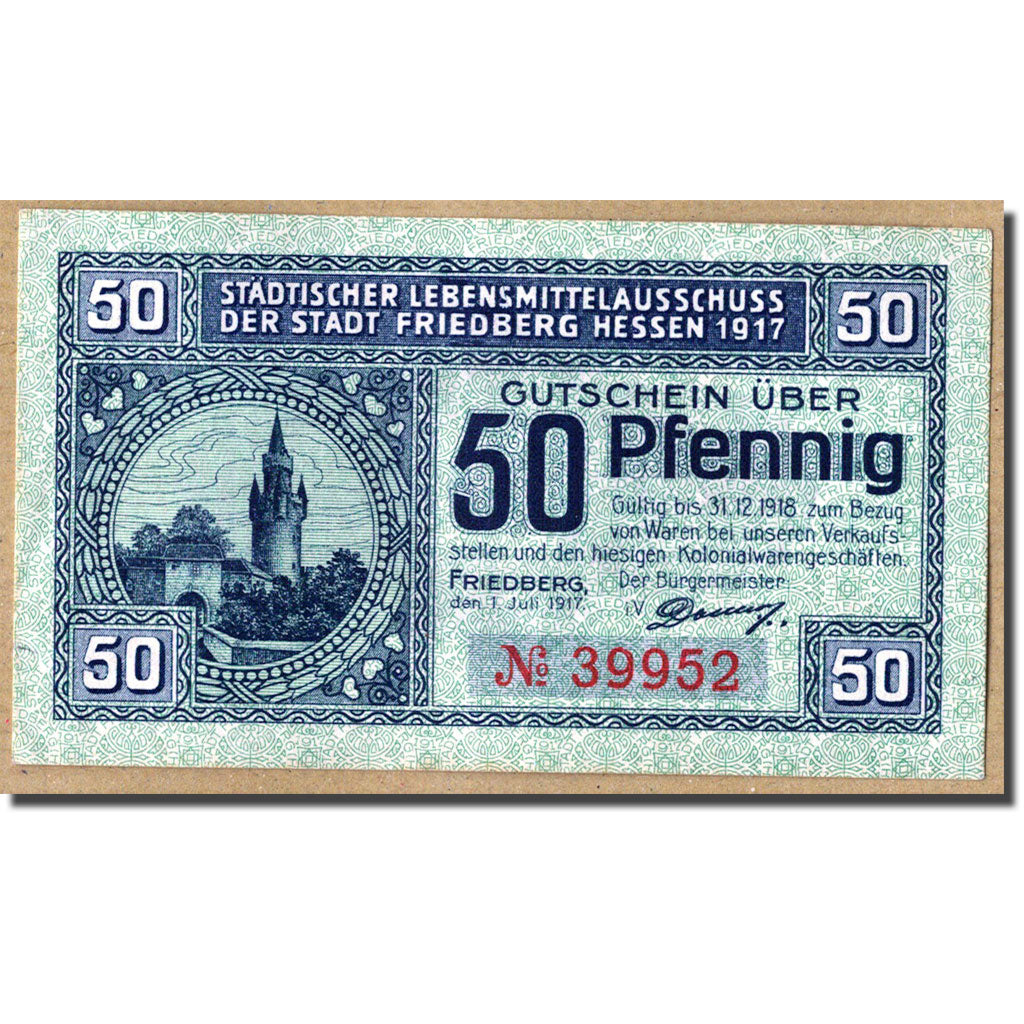 Banconote, Germania, Friedberg, 50 Pfennig, château, 1917, 1917-07-01, SPL