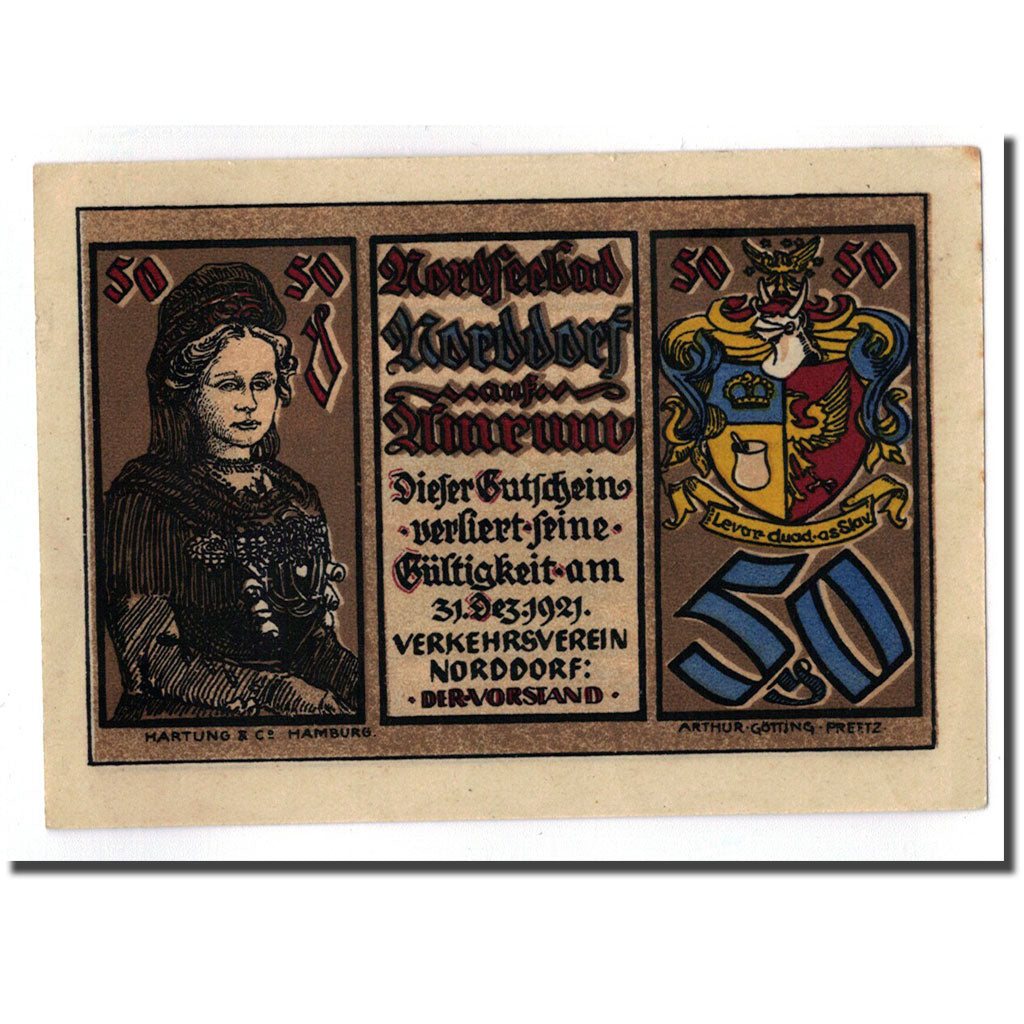 Banconote, Germania, Norddorf auf Amrum Verkehrsverein, 50 Pfennig, paysage