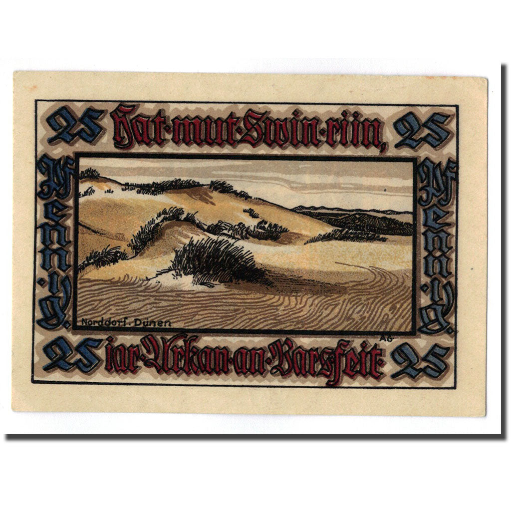 Banconote, Germania, Norddorf auf Amrum Verkehrsverein, 25 Pfennig, paysage
