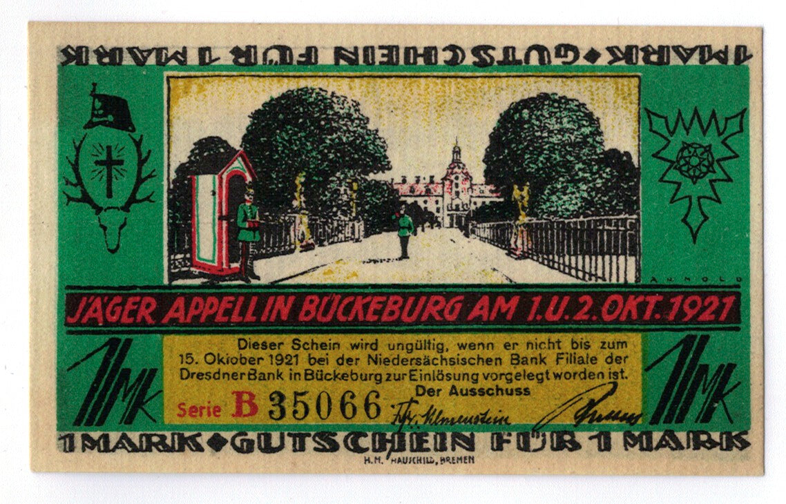 Biljet, Duitsland, Buckeburg, 1 Mark, paysage, 1921, 1921-10-01, SPL, Mehl:198.1