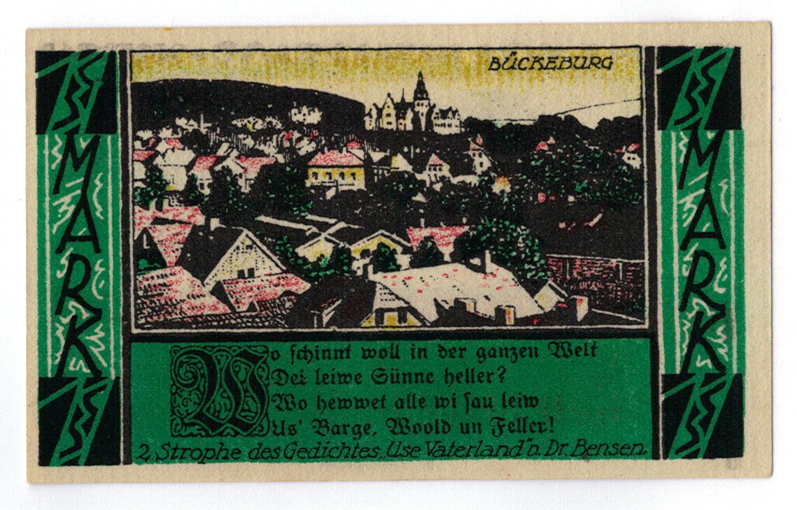 Biljet, Duitsland, Buckeburg, 1 Mark, paysage, 1921, 1921-10-01, SPL, Mehl:198.1