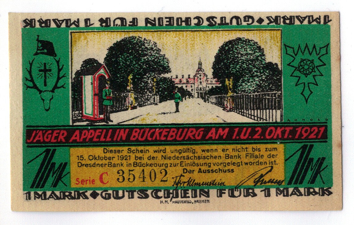 Banconote, Germania, Buckeburg, 1 Mark, paysage 1, 1921, 1921-10-01, SPL