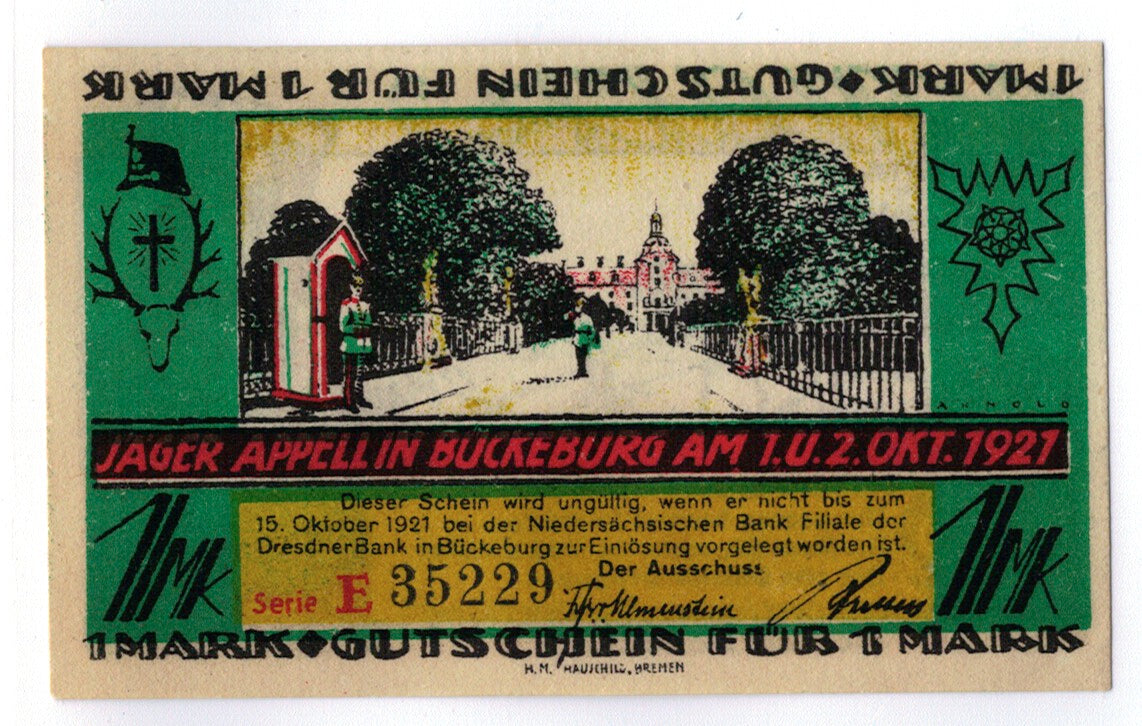 Banconote, Germania, Buckeburg, 1 Mark, agriculteur, 1921, 1921-10-01, SPL