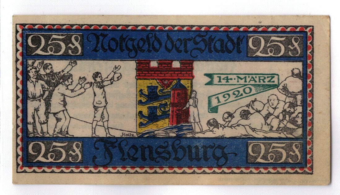 Banconote, Germania, Flensburg, 25 Pfennig, personnage, 1920, 1920-01-16, SPL